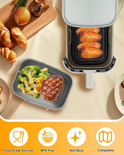 Bella Air Fryer Silicone Liners - Reusable Non-Stick Baking Basket Insert | 2-Pack, Gray & Black
