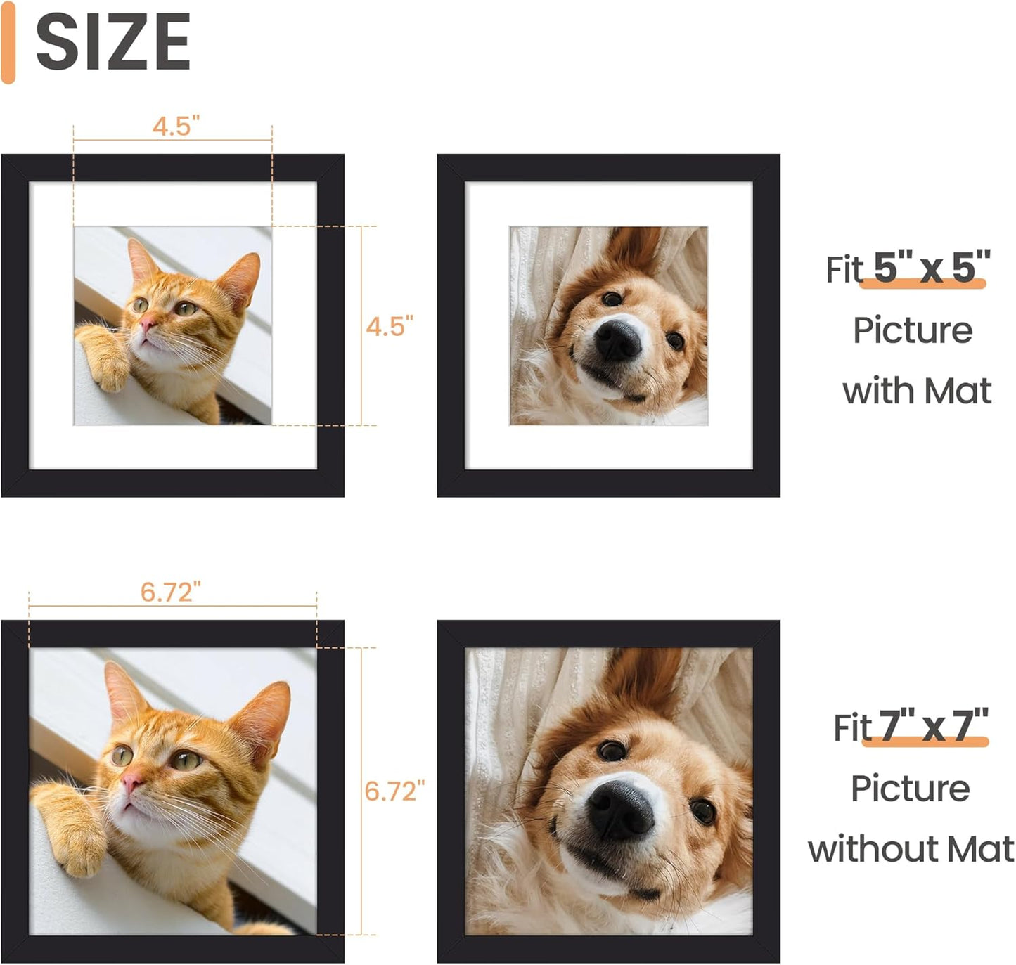 Upsimples 7x7 Picture Frame - Versatile Display for 5x5 or 7x7 Photos | Black, 1 Pack
