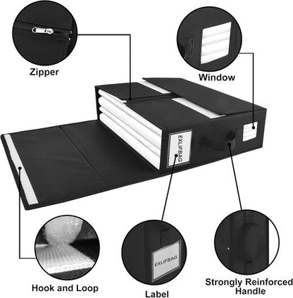 EXLIFBAG Sheet Organizers - Foldable Linen Closet Storage with Window | XL for Queen & King Size, Black