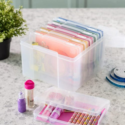 IRIS USA Photo Organizer - 5" x 7" Storage Box with Handle & 6 Inner Cases for Stickers & Flashcards - Clear