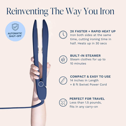 Nori Press Travel Steam Iron - Handheld Design with Steam Feature - No Ironing Board Needed - Navy
