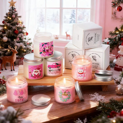 Sumind 12 Pack Christmas Scented Candles Gift Set 3.5oz - 6 Scents, Pink Box Variation: 12+Pink