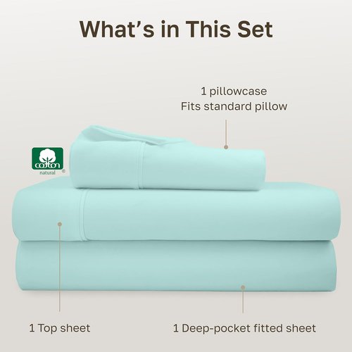 California Design Den Twin XL Bed Sheets Set - 100% Soft Cotton, 400 Thread Count, Award-Winning Sateen Finish - Seafoam