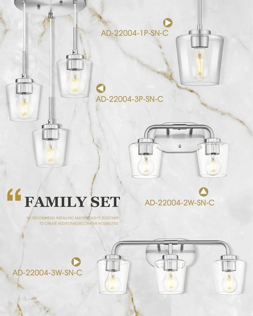Audickic Pendant Lights Kitchen Island 2 Pack, 6" Brushed Nickel Hanging Lights Fixtures with Clear Glass Shade, Modern Brass Kitchen Pendant Lighting Over Island for Dining Room, AD-22004-1P2-SN-C