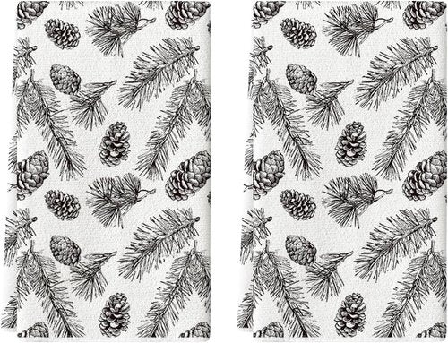 Artoid Mode Kitchen Towels - Brown Pinecone & Pine Branch Design | 18x26 Inch Farmhouse Set of 2