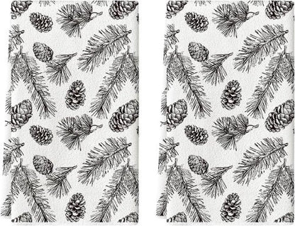 Artoid Mode Kitchen Towels - Brown Pinecone & Pine Branch Design | 18x26 Inch Farmhouse Set of 2