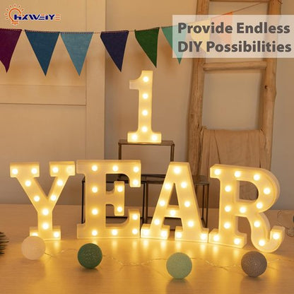 HXWEIYE Marquee Light Up Numbers - 8.5 Inch Decorative Sign | Battery Powered Warm White for Parties & Christmas Decor