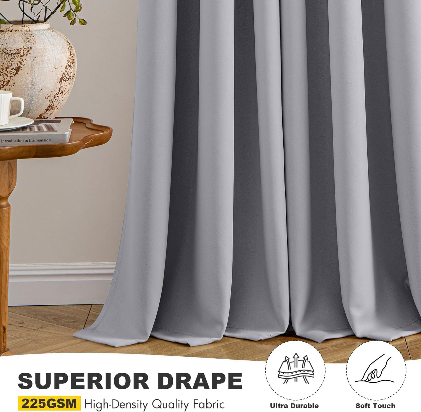 MIULEE Light Grey Blackout Curtains - Thermal Insulated Room Darkening Drapes | 63 Inches, 2 Panels
