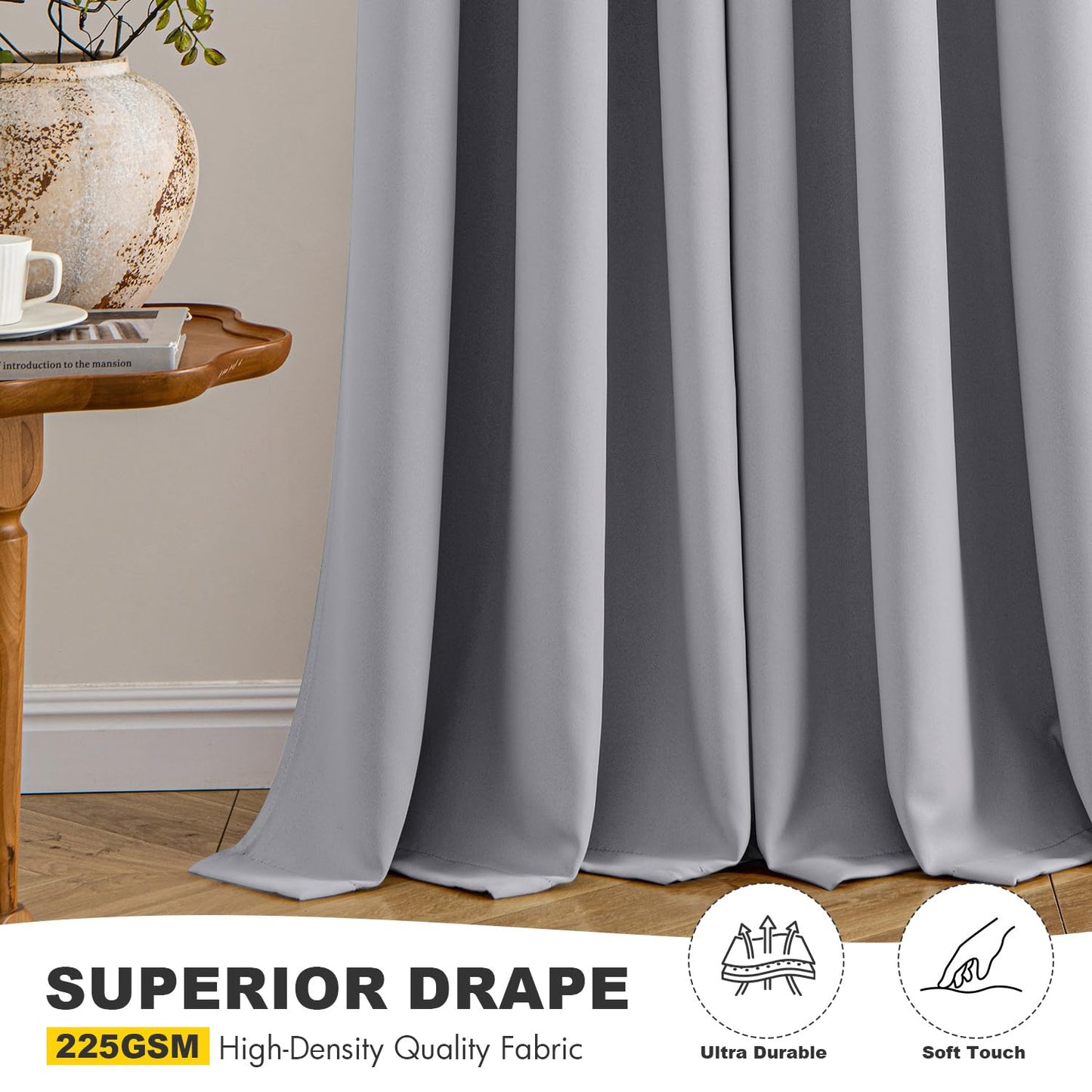 MIULEE Light Grey Blackout Curtains for Bedroom Living Room 45 Inches Long 2 Panels, Thermal Insulated Room Darkening Drapes Solid Grommet Noise Reduction Light Blocking Window Treatments 40x45 Inch