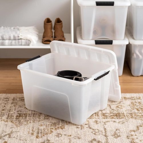 IRIS USA 40 Qt Stackable Plastic Storage Bins - BPA-Free, Durable Lids, 4 Pack | Pearl Color