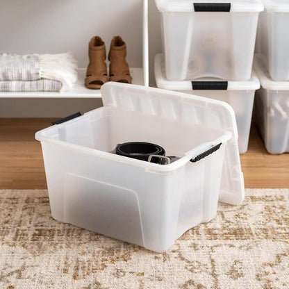 IRIS USA 40 Qt Stackable Plastic Storage Bins - BPA-Free, Durable Lids, 4 Pack | Pearl Color