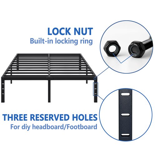 NEW JETO Metal Bed Frame,Full Size Bed Frame with Storage Space,Heavy Duty Sturdy Mattress Foundation,Easy Assembly,No Box Spring Needed, Black,16 Inch,Full