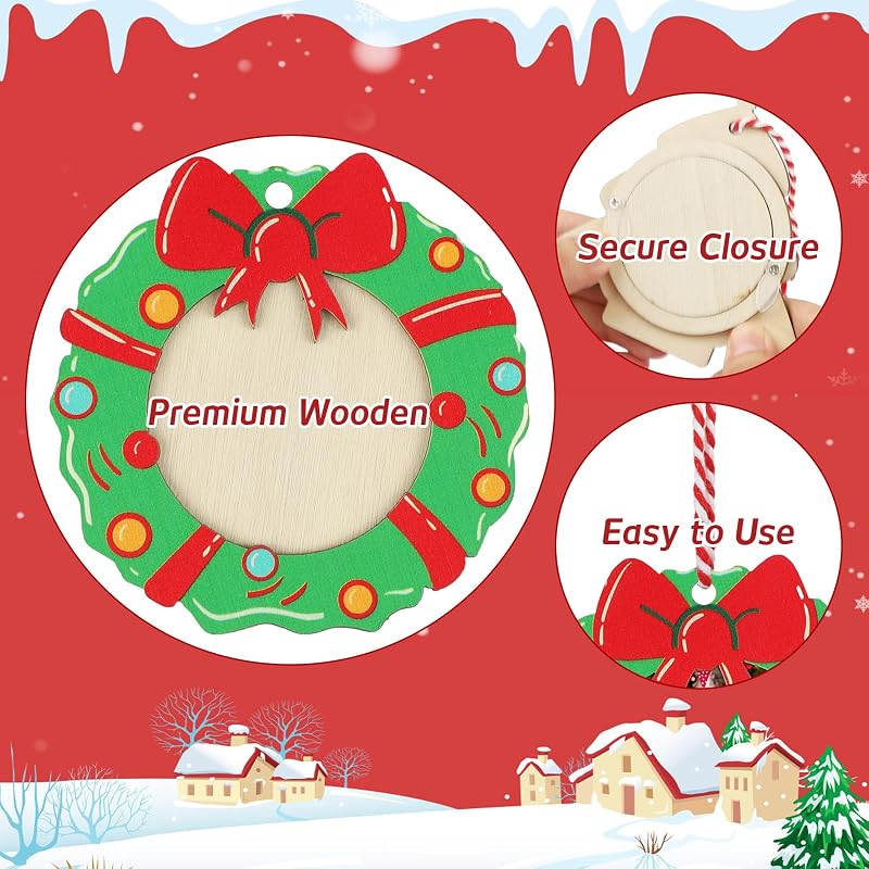 Wooden Christmas Photo Frame Ornaments – 12 Pack Easy-Load Keepsake Frames for Tree