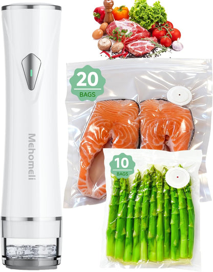 Skiennix Compact Vacuum Sealer - Powerful Handheld Machine with 30 Reusable Bags | Seals Food 6X Fresher