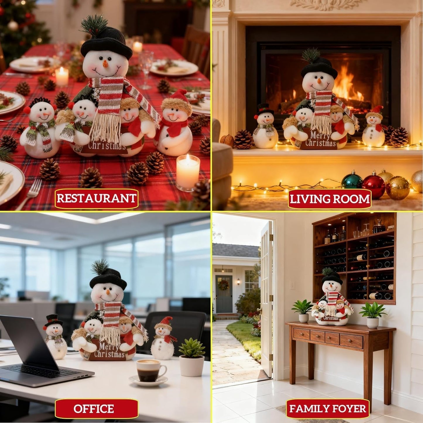 Skiennix 12-Inch Plush Snowman Decor - Festive Indoor Christmas Decoration for Office & Home