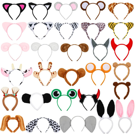 Kigeli 30 Pcs Animal Headbands Jungle Safari Party Favors Wild One Birthday Decorations Photo Booth Props Animal Hair Hoop for Kids Adults Animal Cosplay Birthday Theme Party Supply Stage Performance