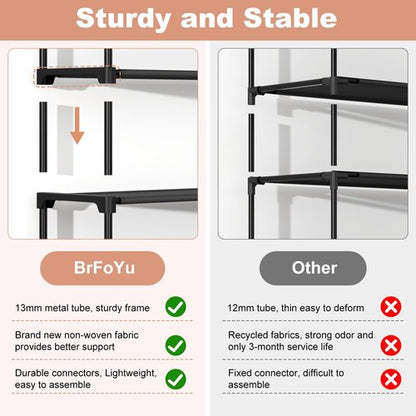 BrFoYu 32.3" Widening Design Shoe Rack for Closet 16 Pairs Small Spaces Non-Woven 3 Tier Shoe Organizer Stackable Metal Shoe Shelf for Entryway, Bedroom