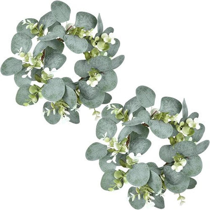 LSKYTOP Eucalyptus Faux Wreaths - 2 Pcs Artificial Greenery for Farmhouse Decor | 9 Inch Each