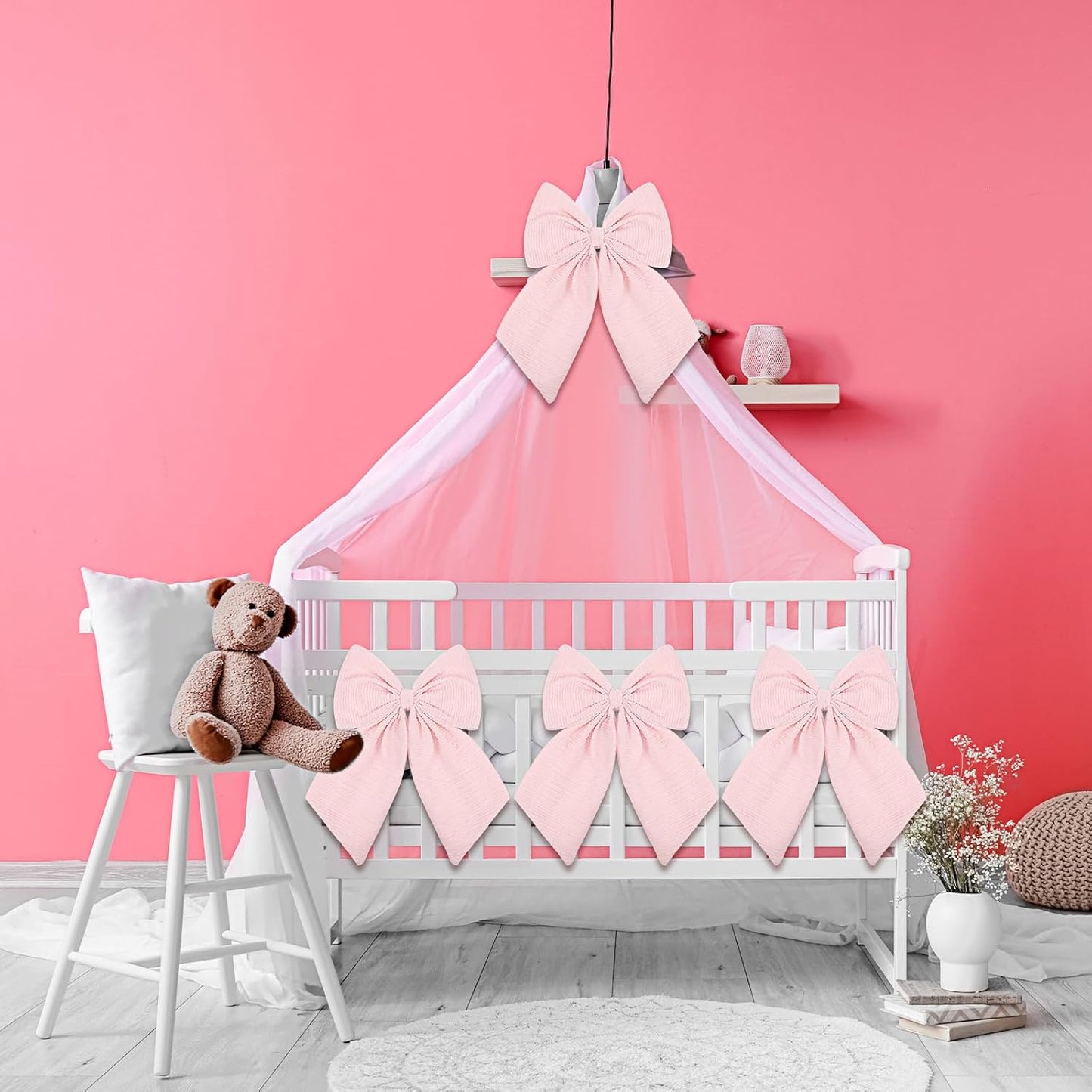 Riceshoot Large Crib Bows - 11 x 16 Inch Coquette Bow Decorations for Nursery | Pink