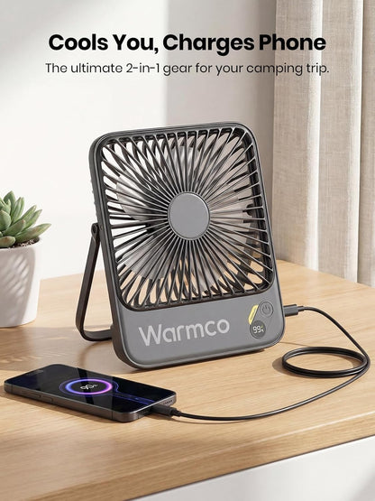 Warmco 10000mAh Portable Travel Fan - 7-Inch, Ultra-Thin, Quiet Design with 24H Runtime | Ideal for Camping, Office, Bedroom