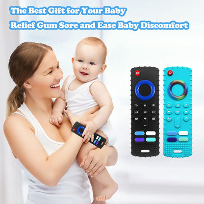ROBBEAR Baby Teething Toys - Food Grade Silicone Teethers in Fire TV Remote Shape | BPA Free, Black