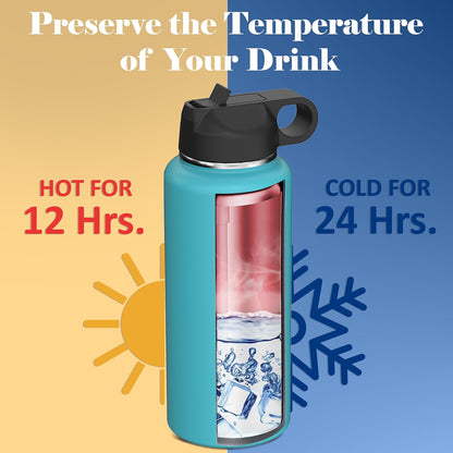 Skiennix Insulated Stainless Steel Water Bottle - Personalized Name & Icon | 32 oz Flip Top Lid & Straw