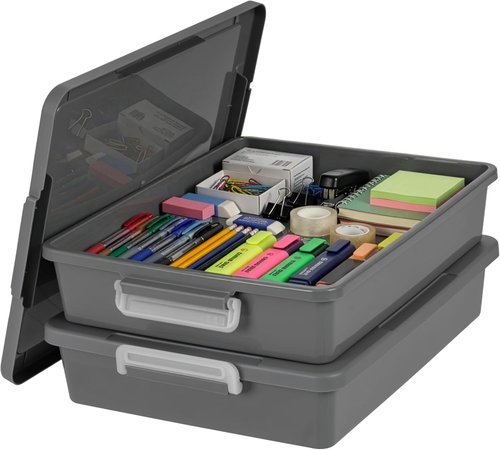 IRIS USA Craft Storage Container Bins - 6 Qt. Stackable Art & Office Organizer Tote | 2 Pack, Gray