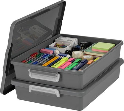 IRIS USA Craft Storage Container Bins - 6 Qt. Stackable Art & Office Organizer Tote | 2 Pack, Gray