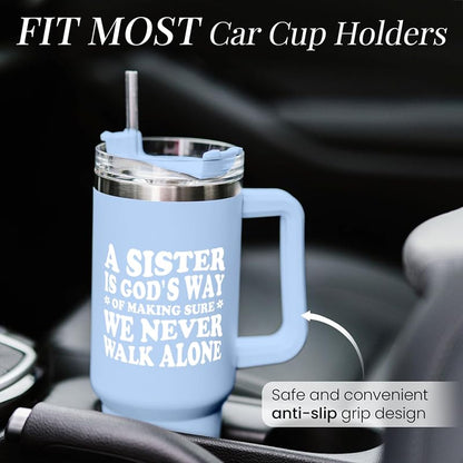 40oz Stainless Steel Tumbler with Handle & Straw — Sister Edition Gift