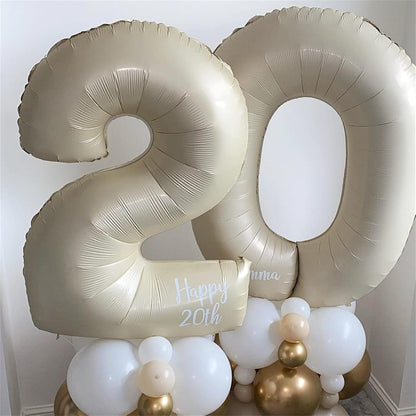 Skiennix 40-Inch Cream Number Balloons - Self-Inflating Beige Foil 0 for Birthday & Anniversary Celebrations