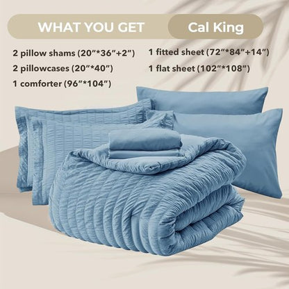 HYMOKEGE California King Comforter Set - Luxurious 7-Piece All-Season Bedding in Mineral Blue