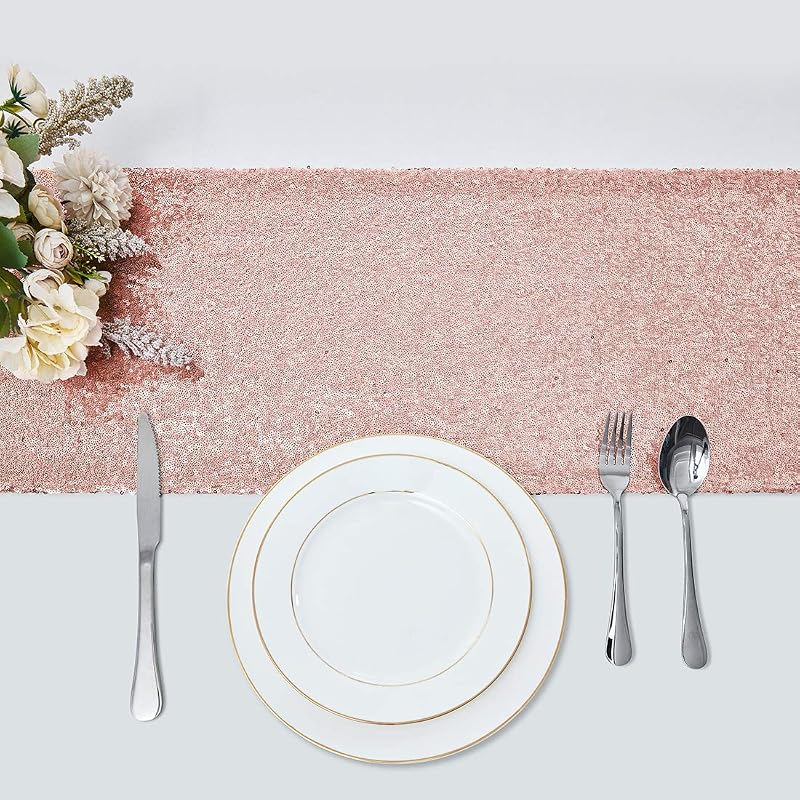 Rose Gold 12x72 Inch Sequin Table Runner - 6 Pack (Variation: Rose Gold+6 pcs-12"x72")