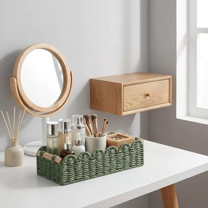 CubesLand Scalloped Edge Decor Baskets - Stylish Storage for Home | Set of 2 Green Paper Rope Baskets