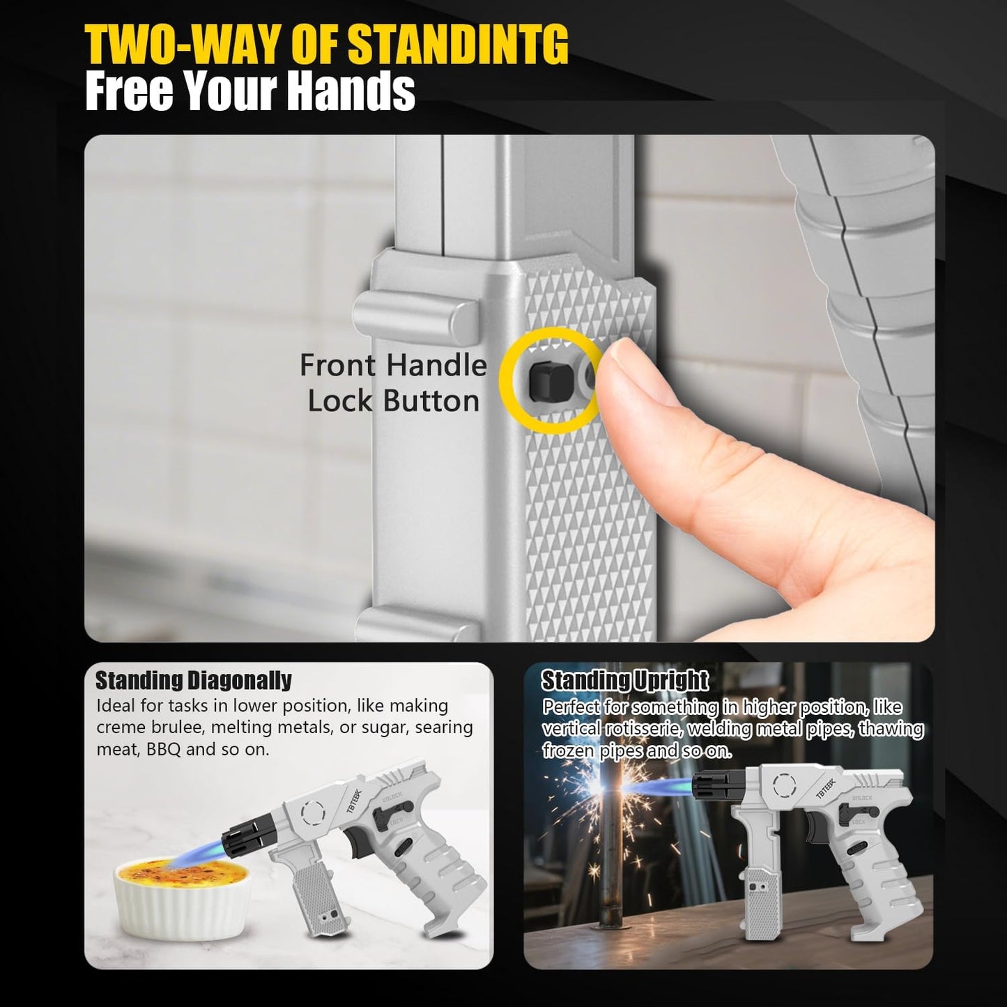TBTeek Torch Lighter - Refillable Butane Kitchen Blow Torch with Adjustable Flame & Safety Lock | Dual Heights for Cooking & BBQ