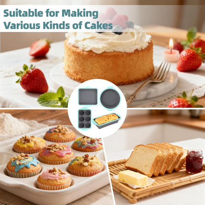 Skiennix Silicone Baking Pan Set - 4PCS Nonstick Kitchen Bakeware with Grip Handles & Metal Frame