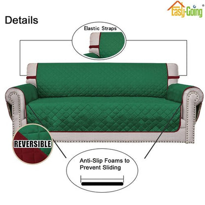 Easy-Going Sofa Slipcover Reversible Loveseat Sofa Cover Couch Cover for 2 Cushion Couch Furniture Protector with Elastic Straps for Pets Kids Dog Cat (Oversized Loveseat, Green/Christmas Red)