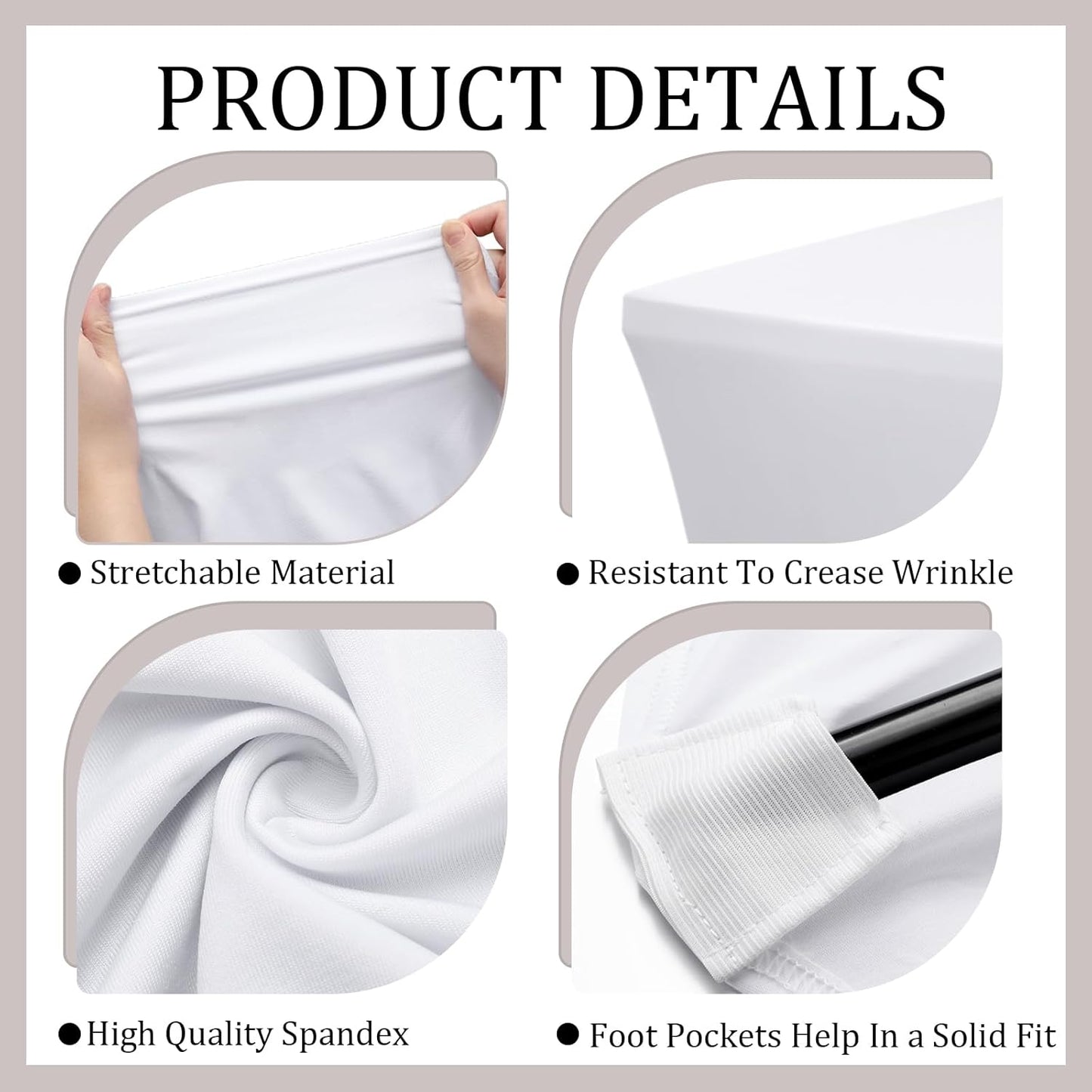 Skiennix 2 Pack White Spandex Table Covers - Fitted, Wrinkle Resistant, 6ft x 18in for Events & Parties