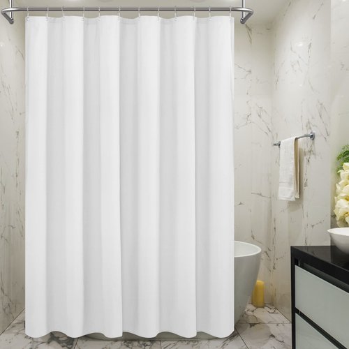 Mrs Awesome Embossed Microfiber Shower Curtain Liner 70 x 72 inches, Soft Fabric Shower Curtain Washable and Water Repellent,70x72, White