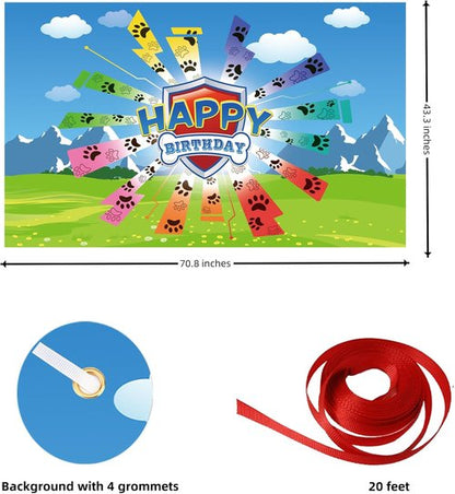 Dog Paw Birthday Banner - Giant 70.8x43.3 Inch Decoration for Baby & Kids Parties