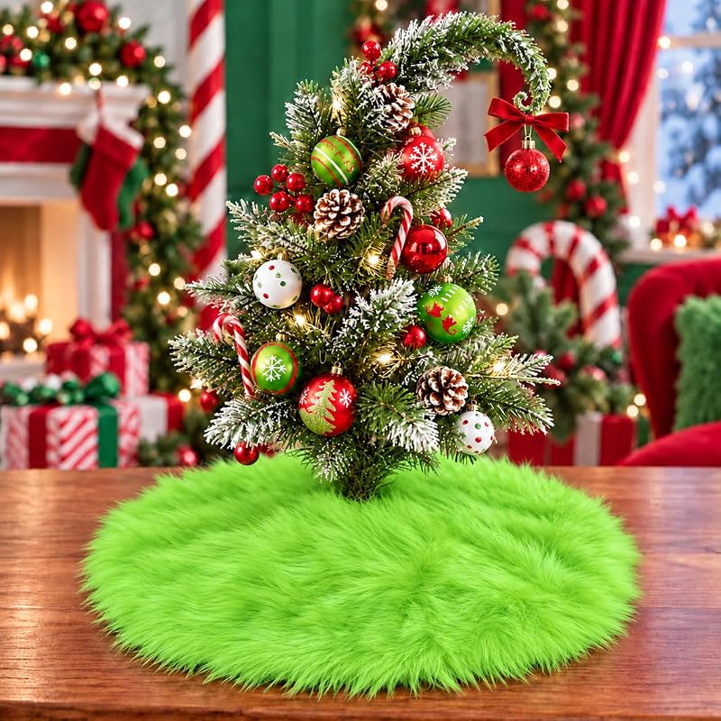 18-Inch Green Faux Fur Christmas Tree Skirt - Variation Green+18inches