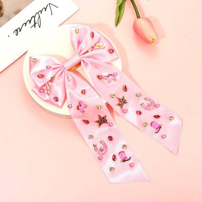 Skiennix Western Hair Bows - Jeweled Cowgirl Clips for Women | Big Pink Hair Accessories (Pattern D)