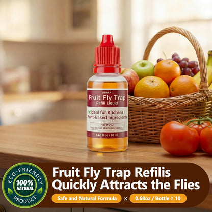 Skiennix Fruit Fly Trap Refill - Effective Non-Toxic Liquid Lure for Indoor Use | 10 Pack, 0.68oz Each