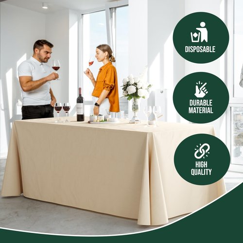 6 Pack Ivory Plastic Table Cloth - 70 x 120 Inch Rectangle Disposable Tablecloth for Parties - Rectangle Tablecloth - Disposable Table Cloths for Parties - Great for Picnics And Formal Events
