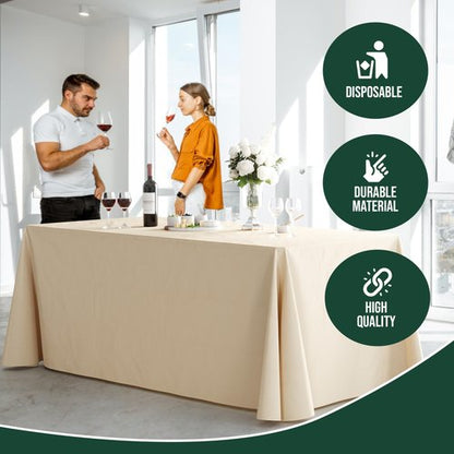 6 Pack Ivory Plastic Table Cloth - 70 x 120 Inch Rectangle Disposable Tablecloth for Parties - Rectangle Tablecloth - Disposable Table Cloths for Parties - Great for Picnics And Formal Events