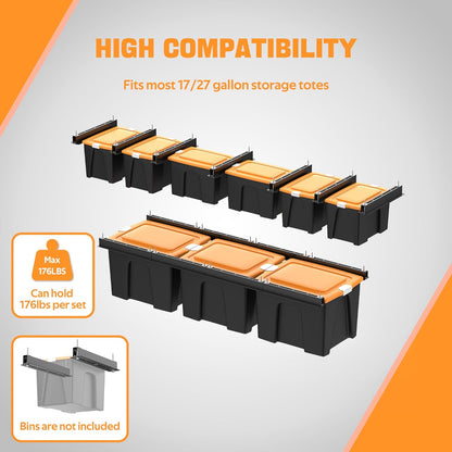 Ultrawall Overhead Garage Storage Racks - Heavy Duty Ceiling Organizer for Bins | Adjustable Width (7 Pack, 6 Bins)