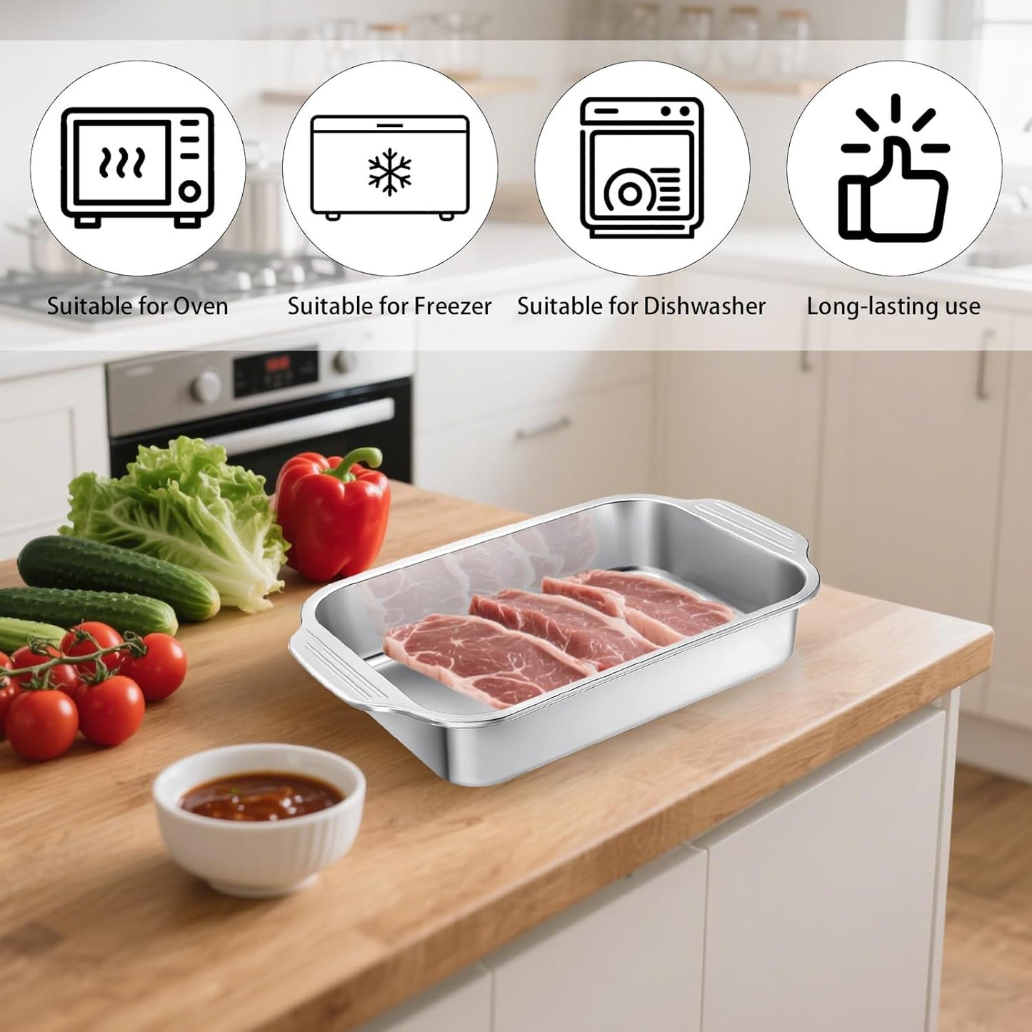 Skiennix Stainless Steel Cake Pan Set - 4 Pcs with Handles | 9 x 13 Inch Baking Bakeware for Casseroles, Fish, and More