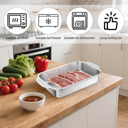 Skiennix Stainless Steel Cake Pan Set - 4 Pcs with Handles | 9 x 13 Inch Baking Bakeware for Casseroles, Fish, and More