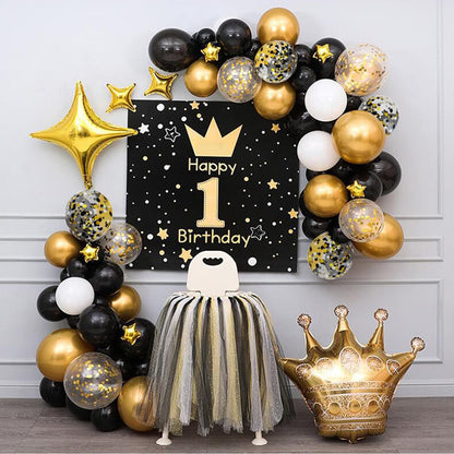 Zesliwy Black Gold Confetti Balloons - 50 Pack of 12-Inch Gold, White & Black Balloons for Parties