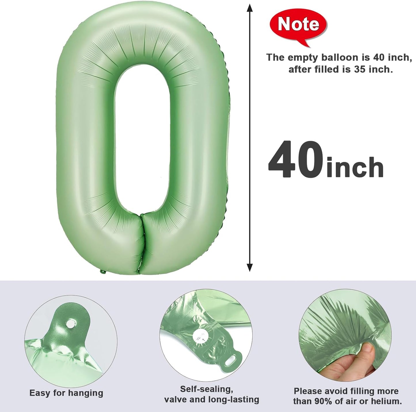 Number 0 Balloons - 40 Inch Olive Green Birthday Decorations for Milestone Events & Baby Showers