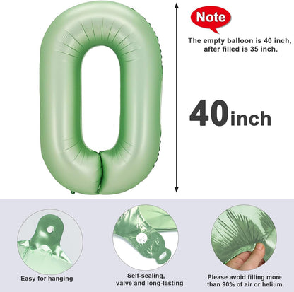 Number 0 Balloons - 40 Inch Olive Green Birthday Decorations for Milestone Events & Baby Showers